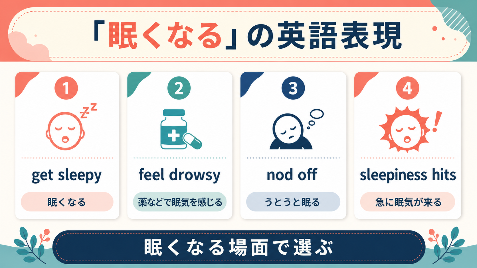 get sleepy・feel drowsy・nod off・sleepiness hitsの使い分け