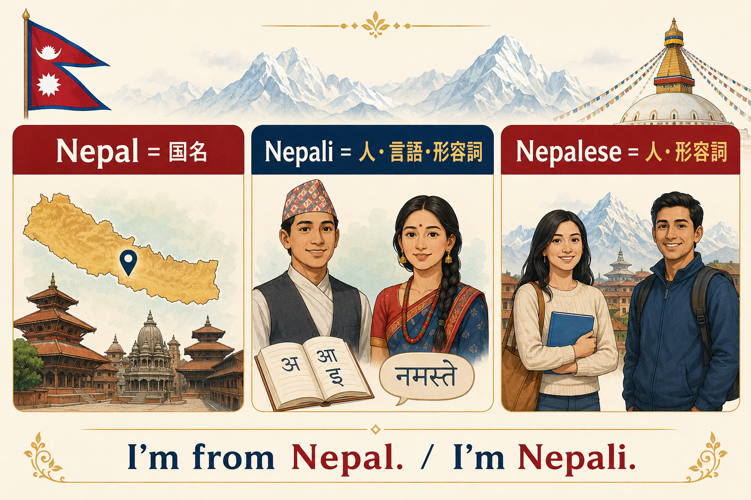 Nepal Nepali Nepaleseの使い分け図解