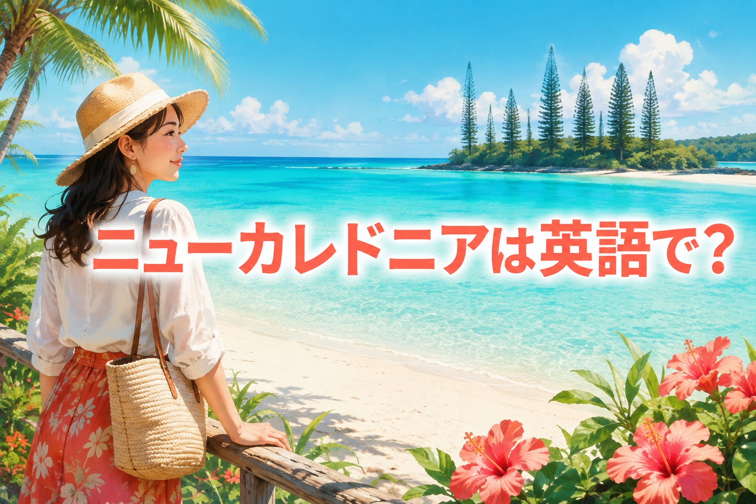 ニューカレドニアの青い海と旅行者、ニューカレドニアは英語で？