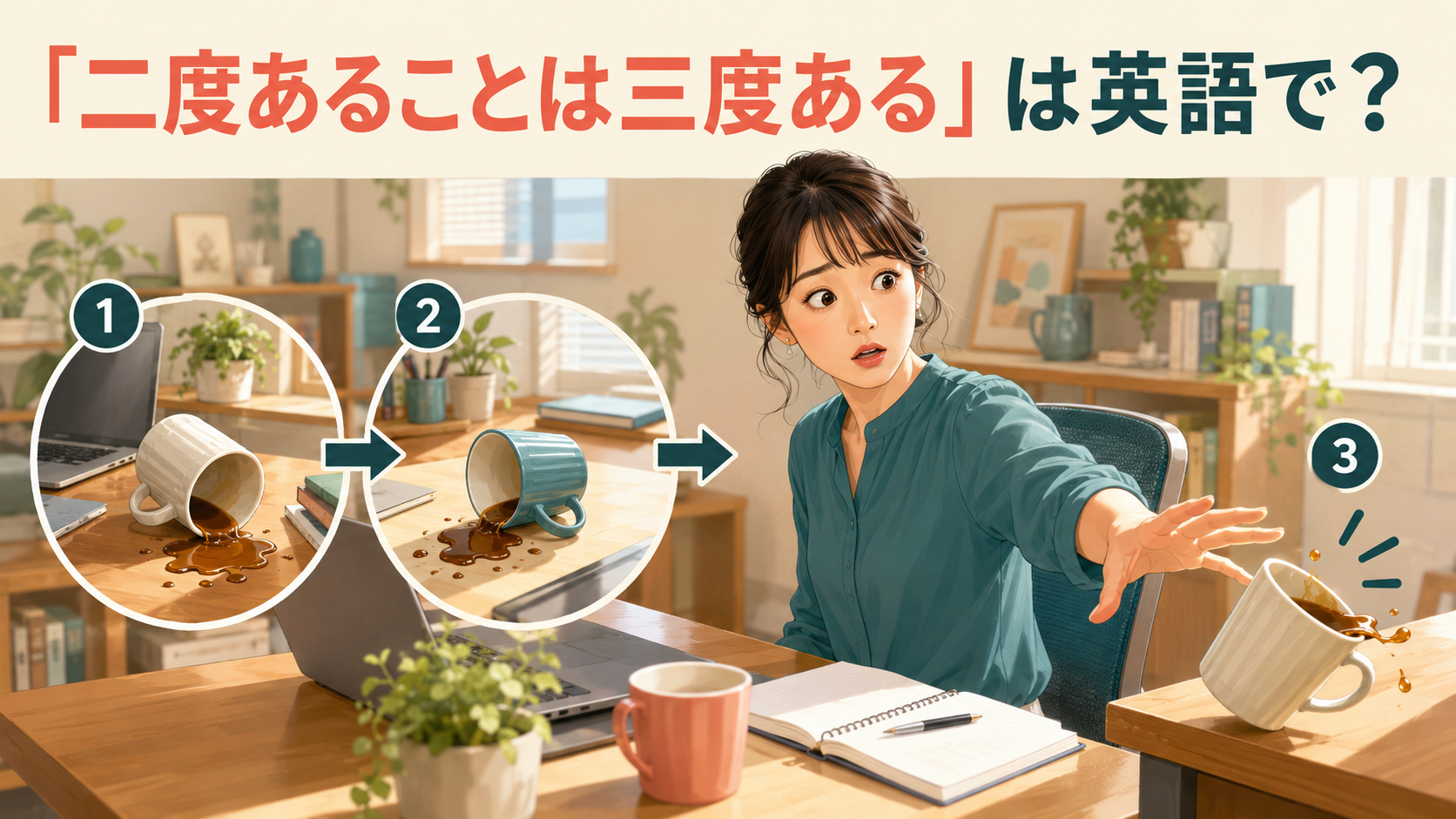 「二度あることは三度ある」は英語で?同じ失敗が3回続きそうな場面