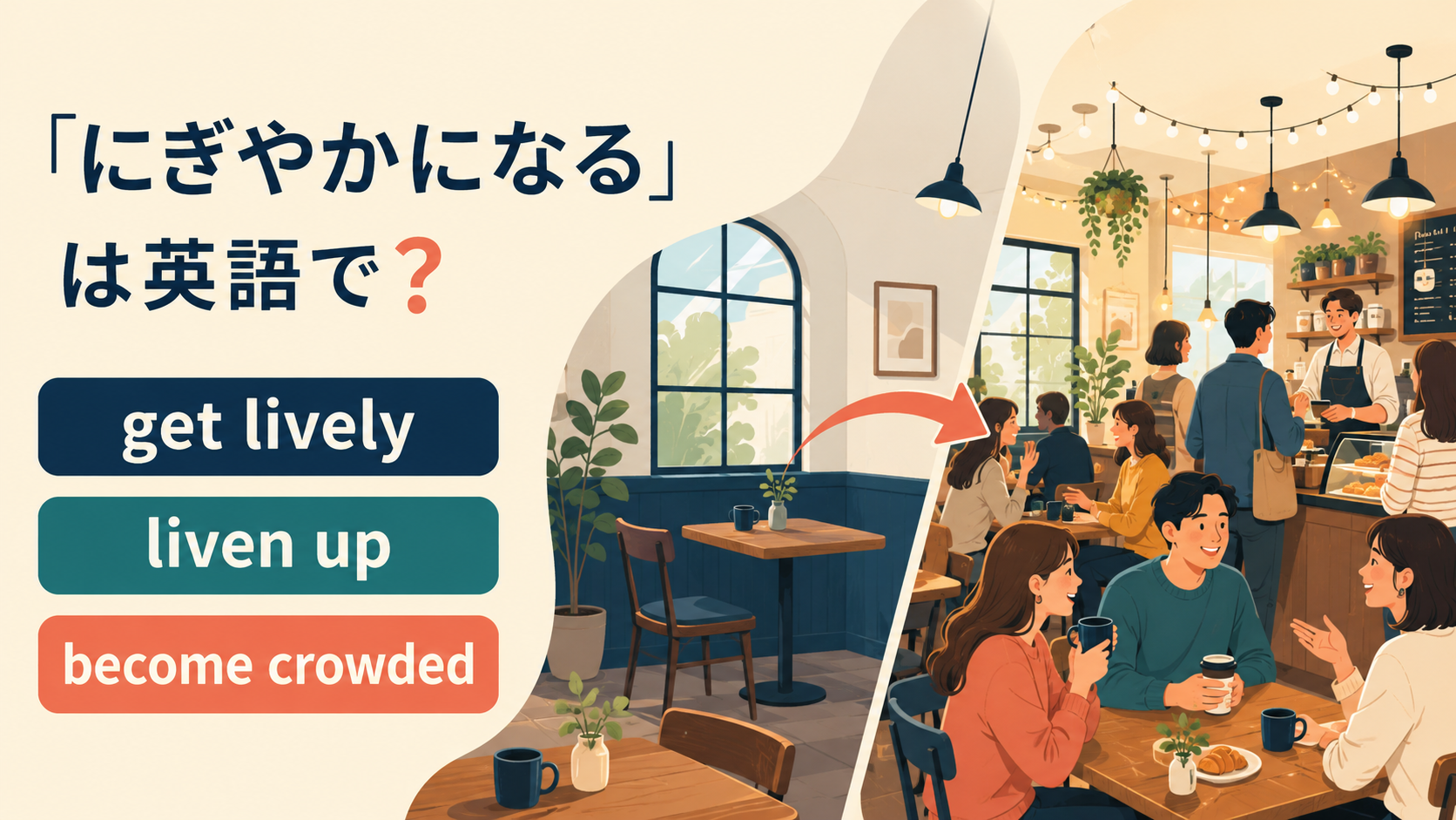 get lively・liven up・become crowded