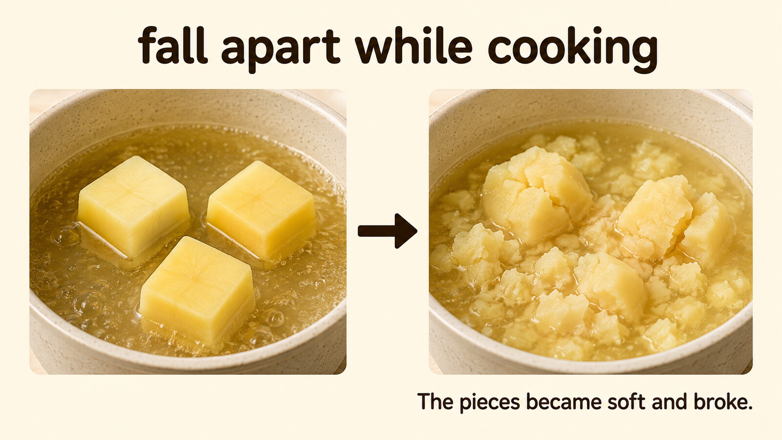 じゃがいもの形が加熱で崩れるfall apart while cookingのイメージ