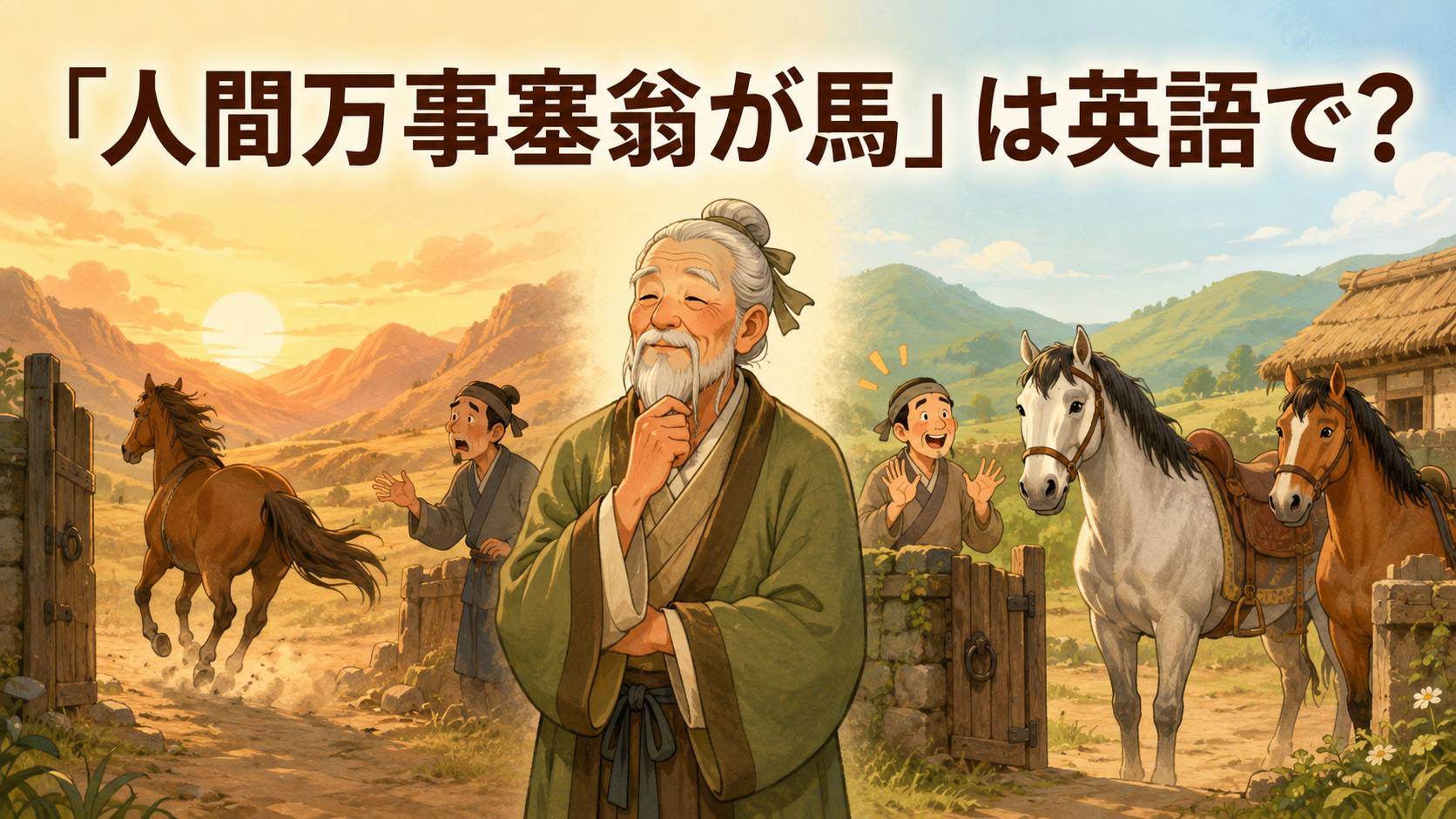 「人間万事塞翁が馬」は英語で?馬が去り戻る故事のイラスト