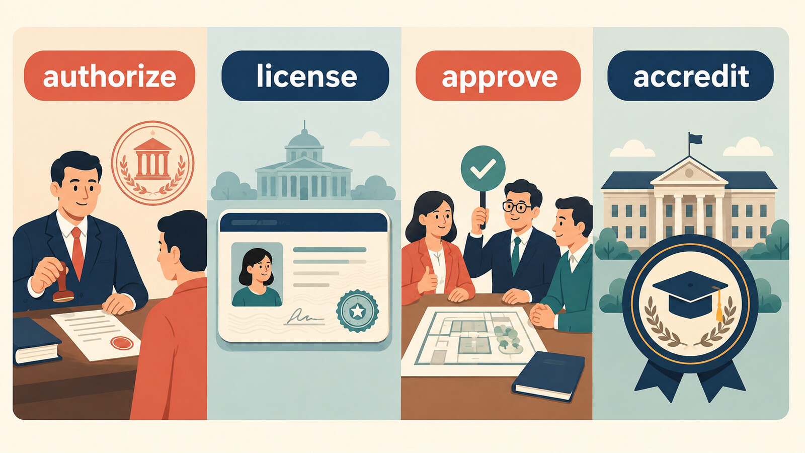 authorize・license・approve・accreditの使い分け