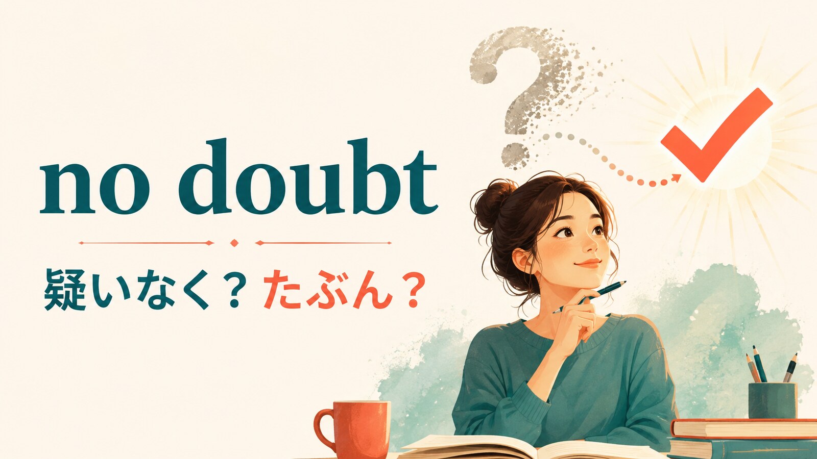 no doubtの意味「疑いなく・たぶん」を解説するアイキャッチ