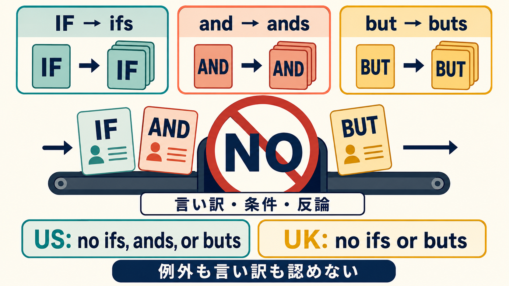 if・and・butが複数名詞になり言い訳や反論を表す仕組みと米英の形の違い