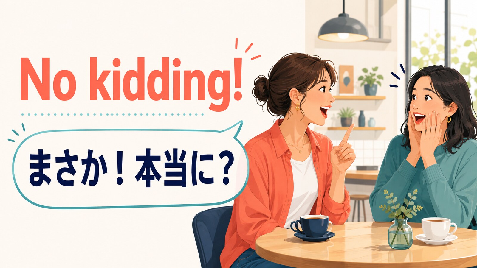 No kidding!（まさか、本当に？）の意味を表す英語学習イラスト