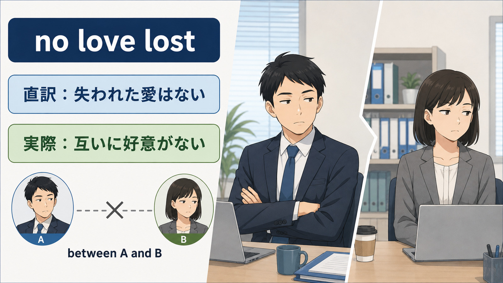 no love lostの直訳と実際の意味を比較する本文イラスト