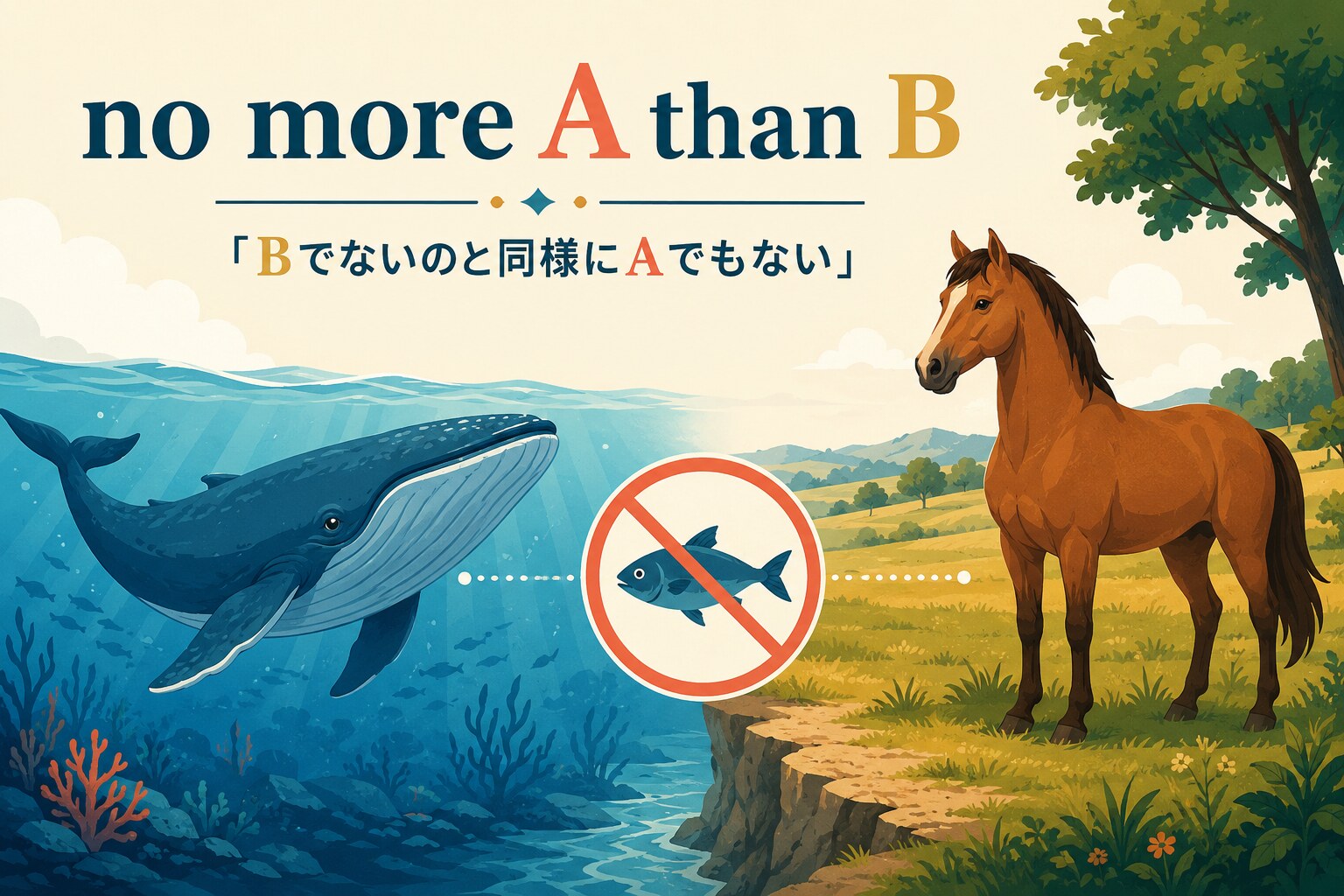 no more A than B「Bでないのと同様にAでもない」を表すアイキャッチ