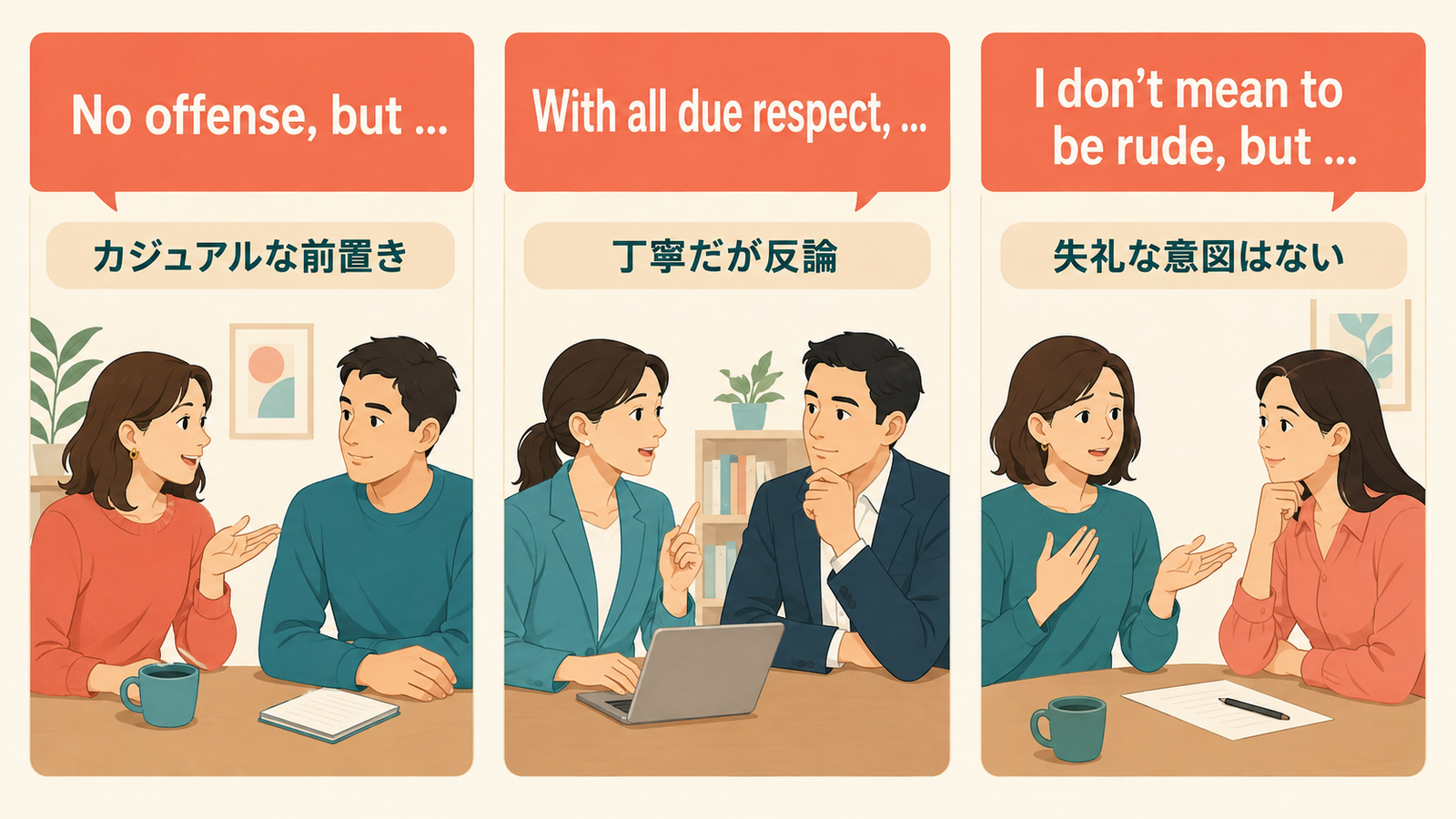 批判や反論の前置きになる英語表現3つのニュアンス比較