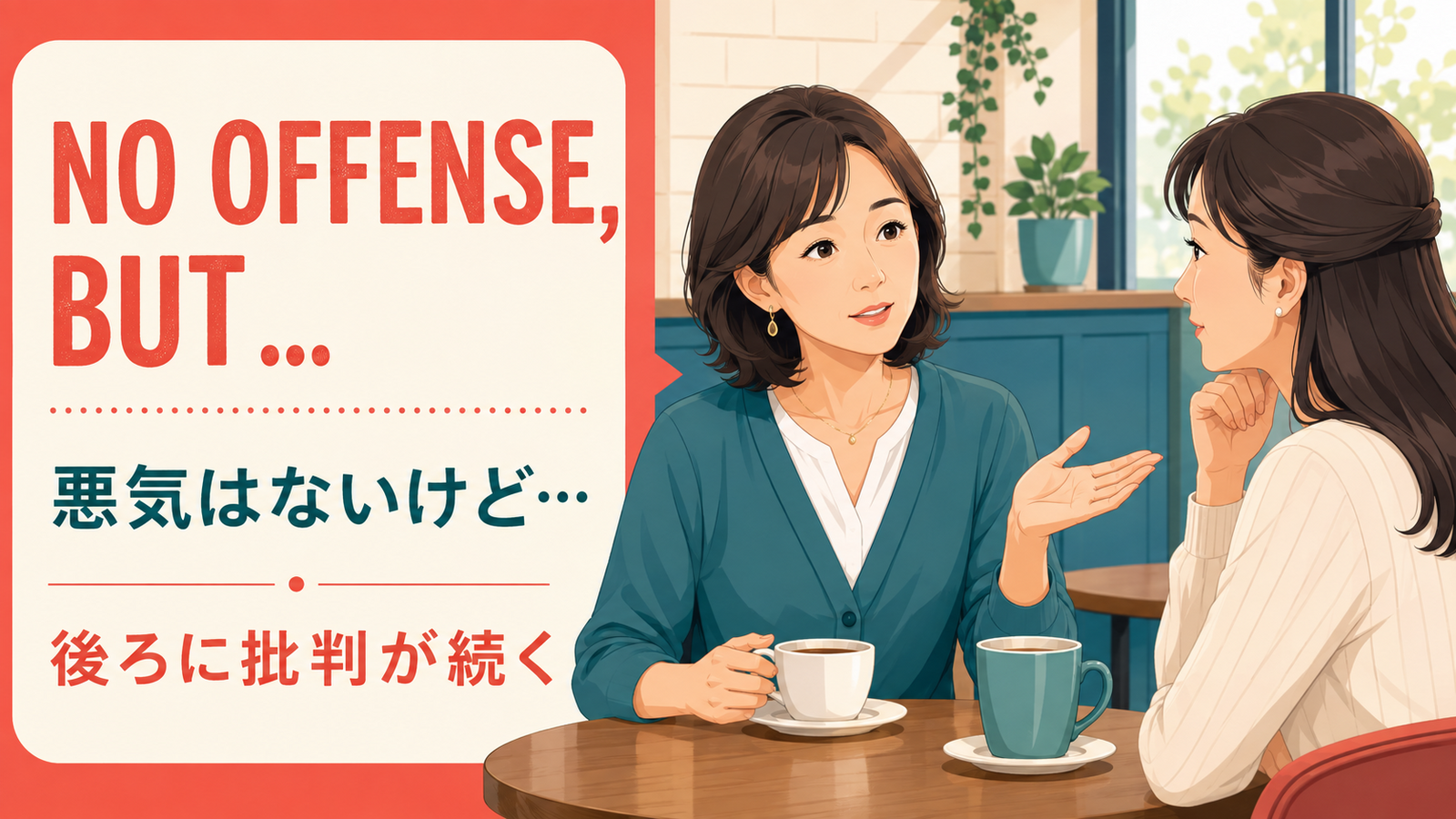 No offense butは「悪気はないけど」と批判の前に置く英語