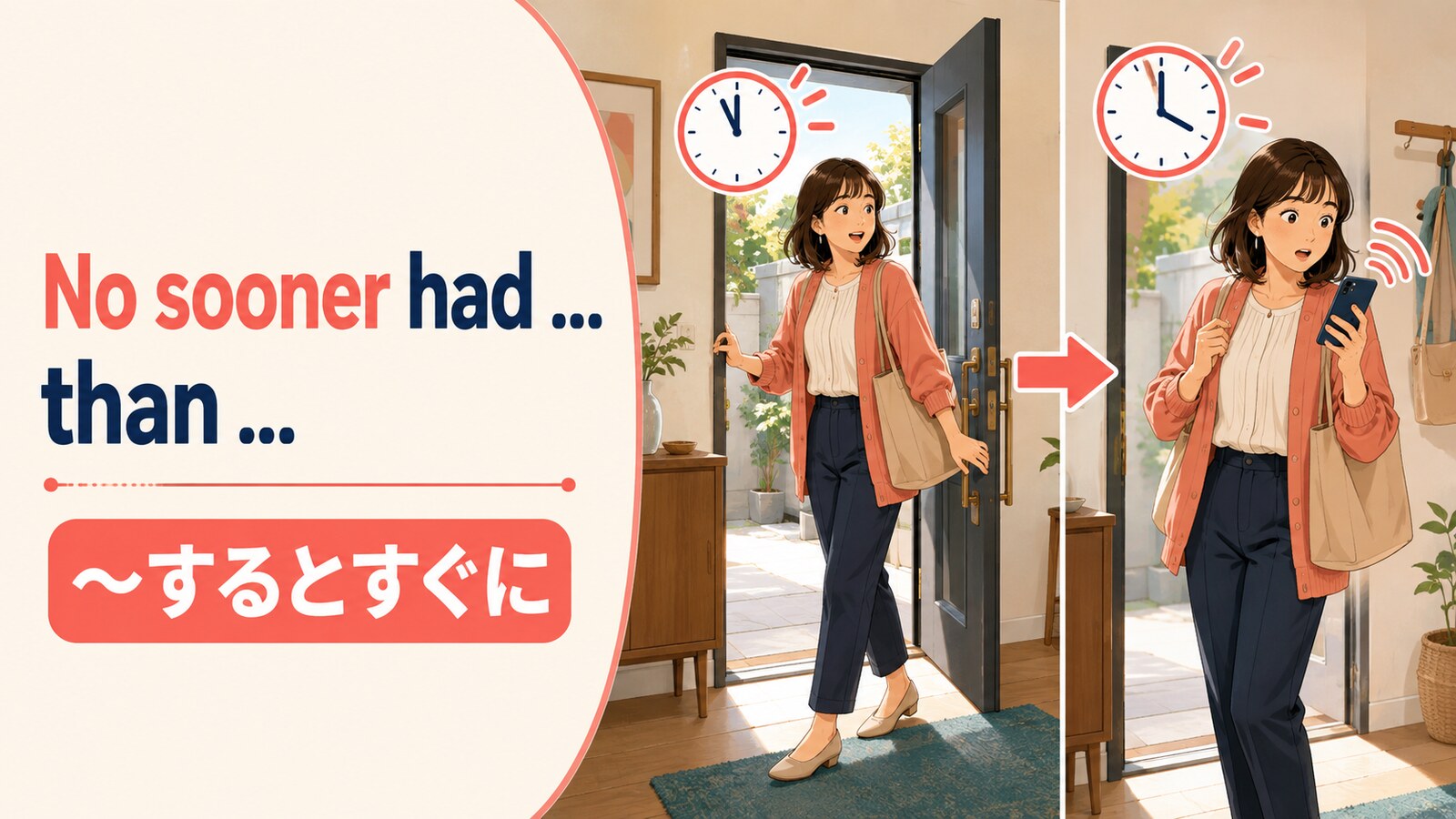 No sooner had ... than ...は「〜するとすぐに」を表すというイメージ