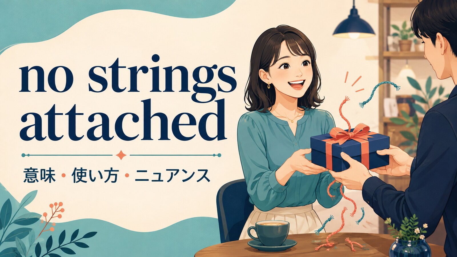 no strings attachedの意味は？使い方・ニュアンスと例文、no catchとの違い