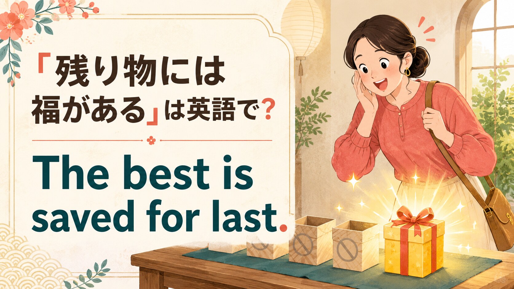 「残り物には福がある」は英語で? The best is saved for last. と書かれたアイキャッチイラスト