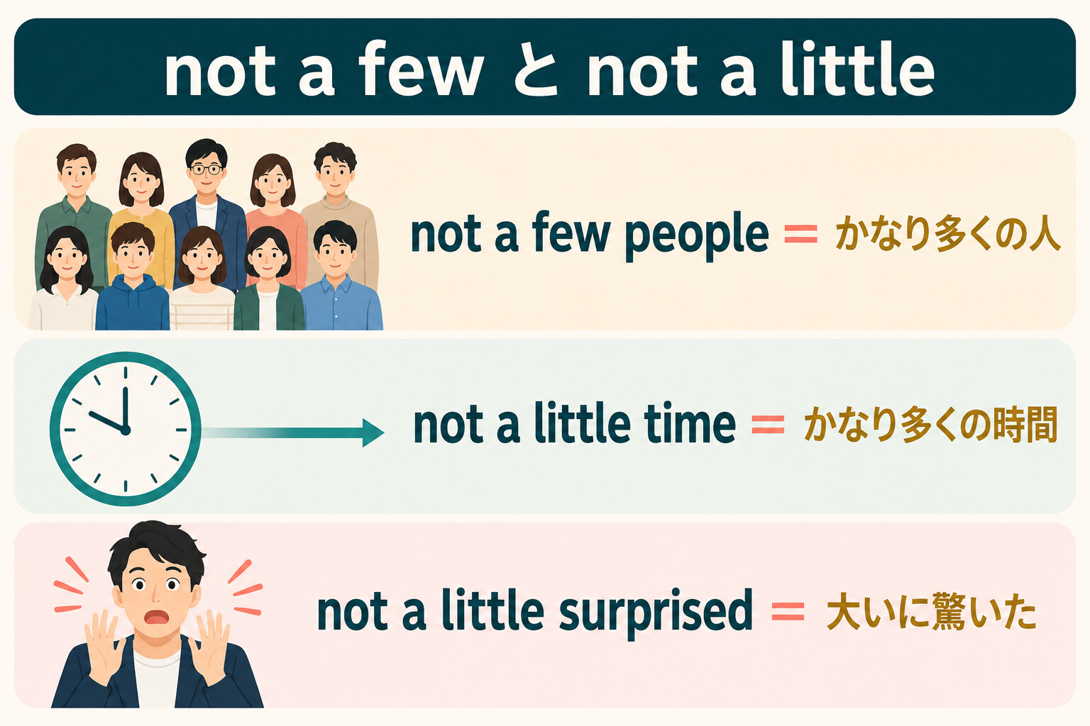 not a fewとnot a littleの用法を比較する図解