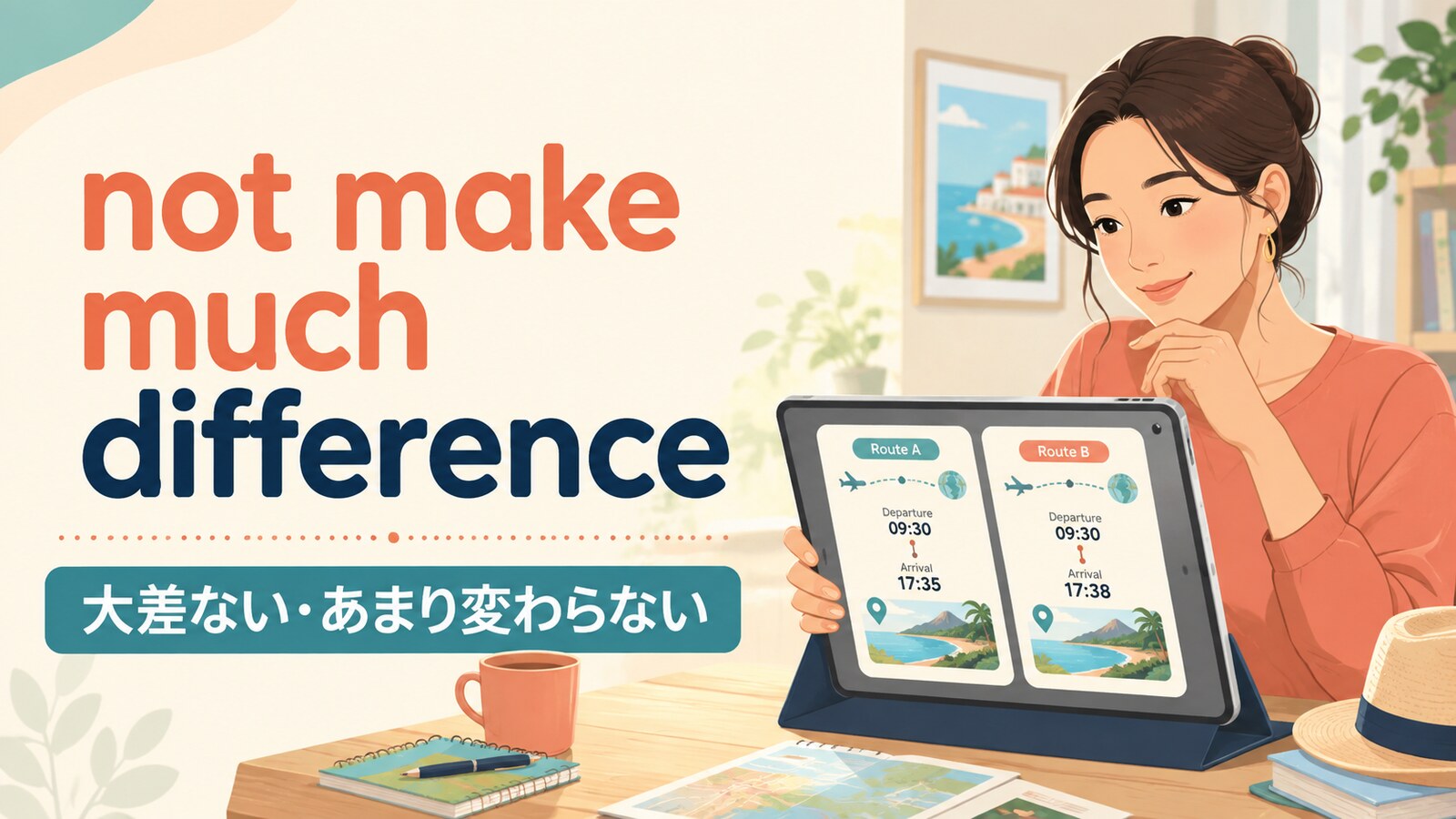 not make much difference（大差ない・あまり変わらない）の意味を表す英語学習イラスト