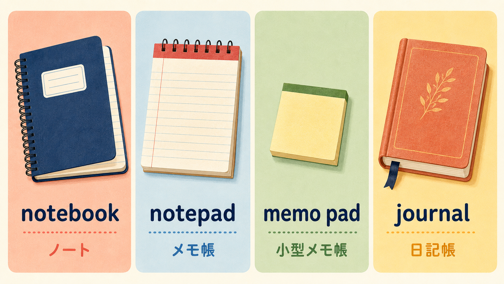 notebook・notepad・memo pad・journalの違い