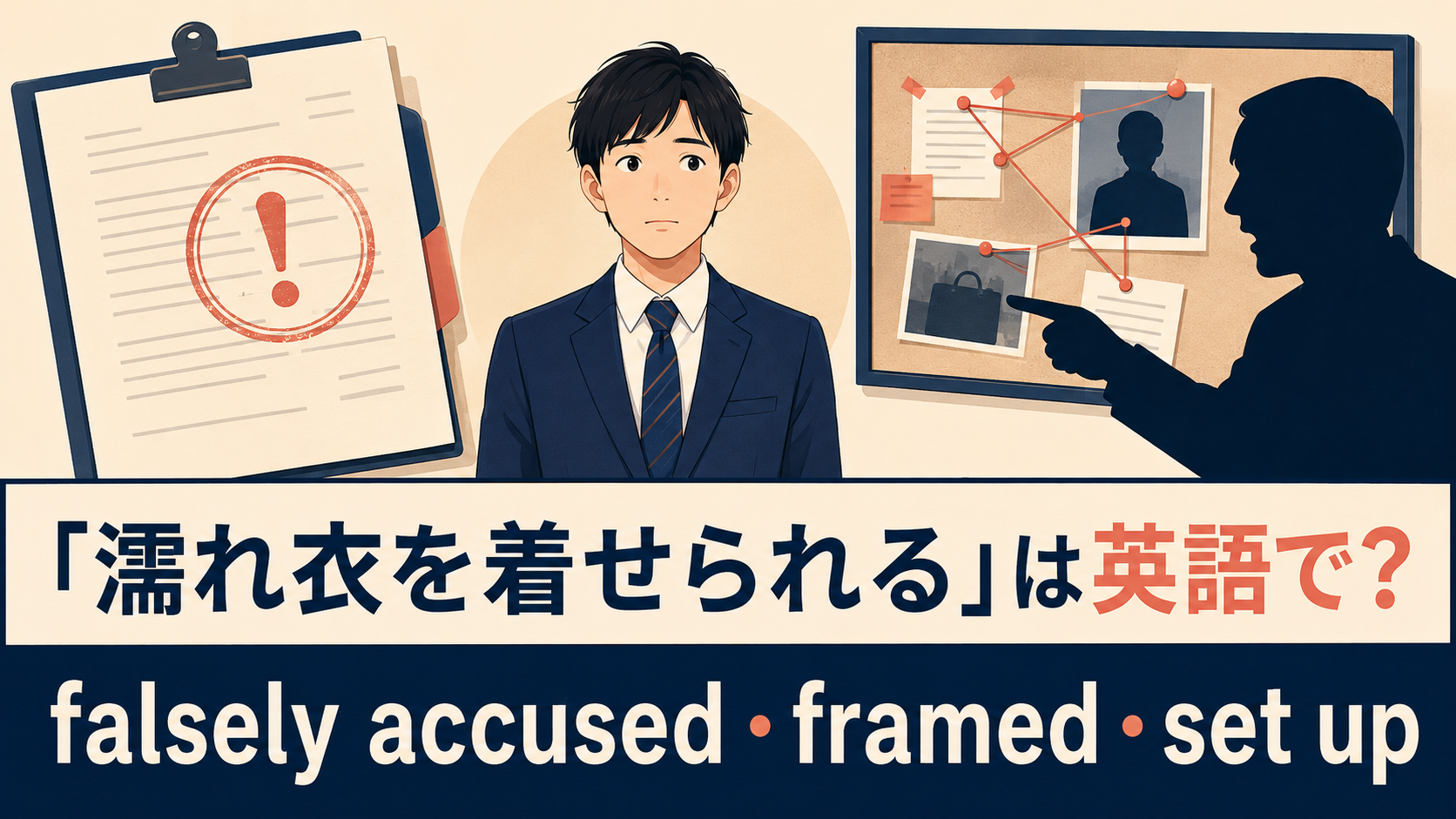 「濡れ衣を着せられる」は英語で？falsely accused・framed・set upの違い