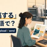 「入稿する」は英語で？ submit、upload、sendを解説するアイキャッチ
