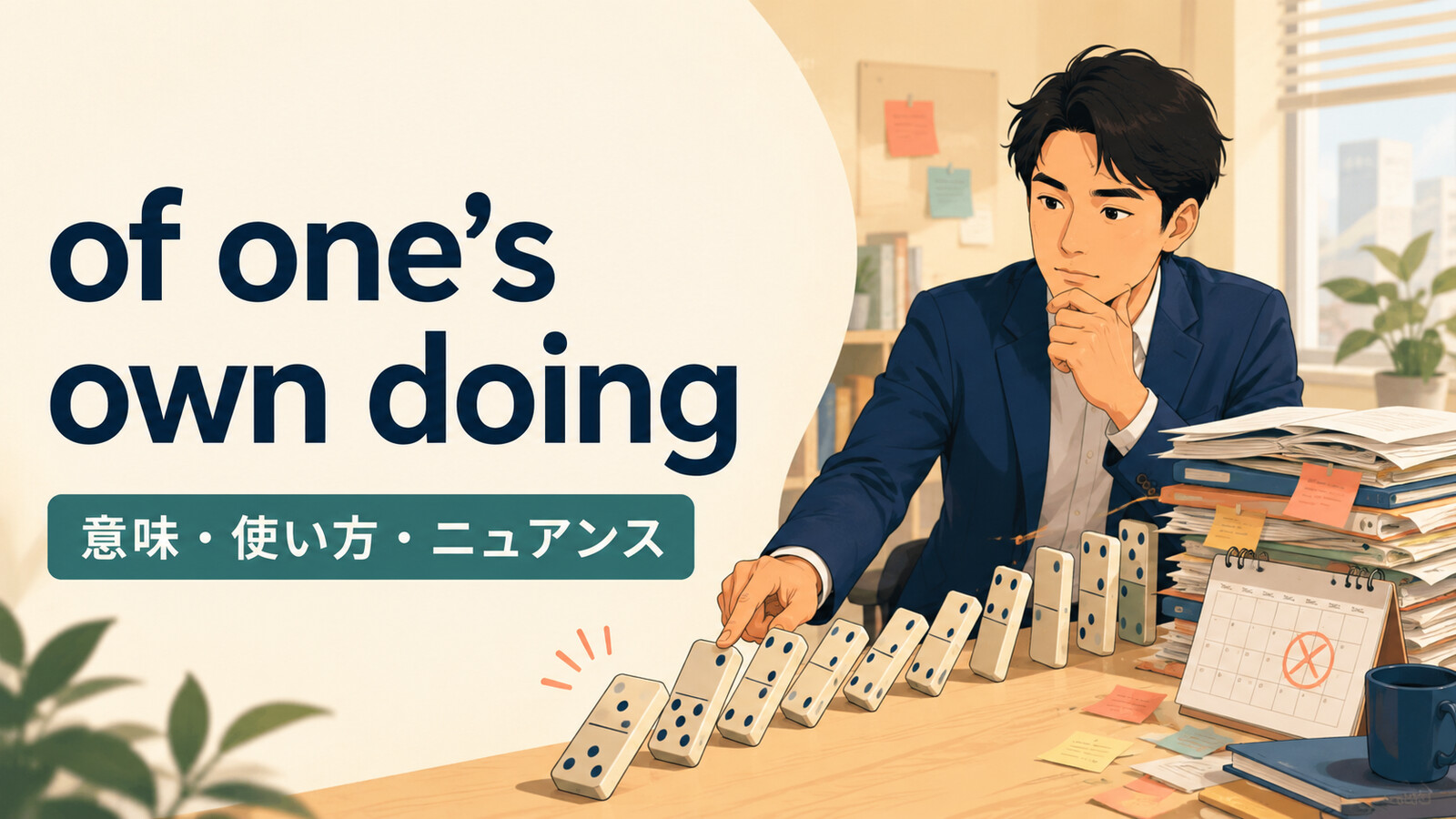 of one’s own doingの意味・使い方・ニュアンスを解説するアイキャッチ画像