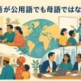 英語が公用語でも家庭では別の母語を使う多言語社会のイラスト