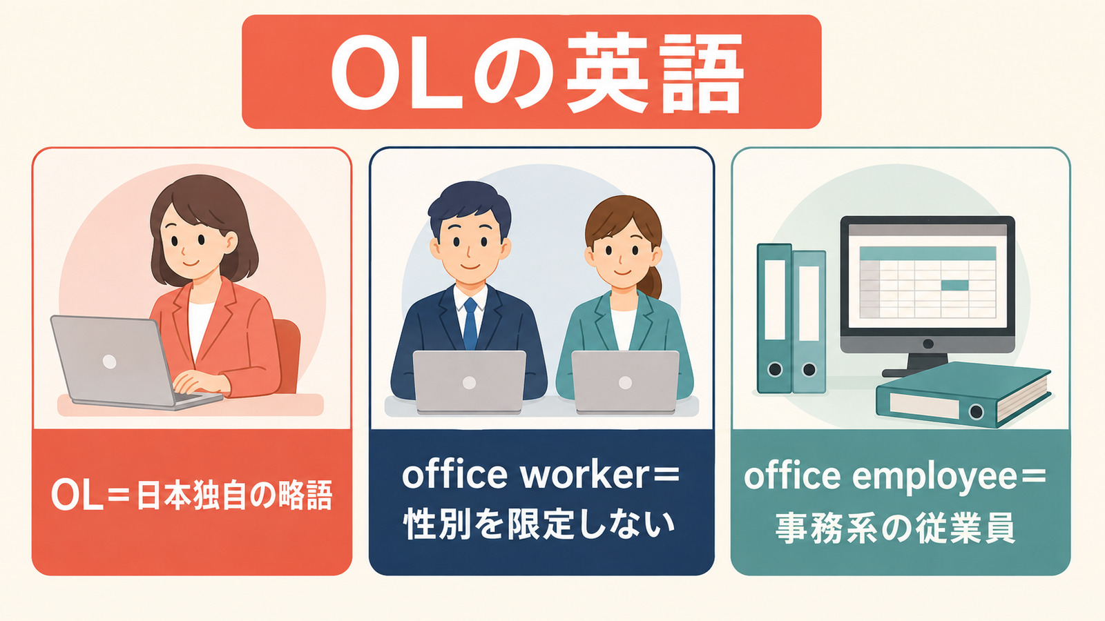 office worker・office employee・administrative assistant・office ladyの違い