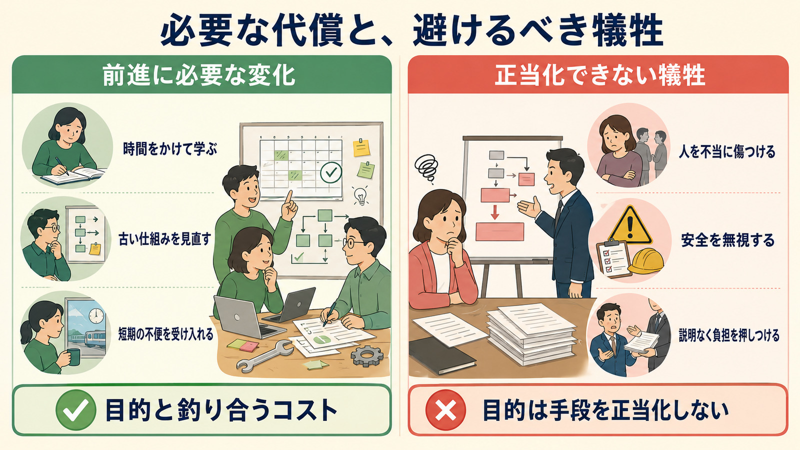 成果に必要な代償と正当化できない犠牲の違い