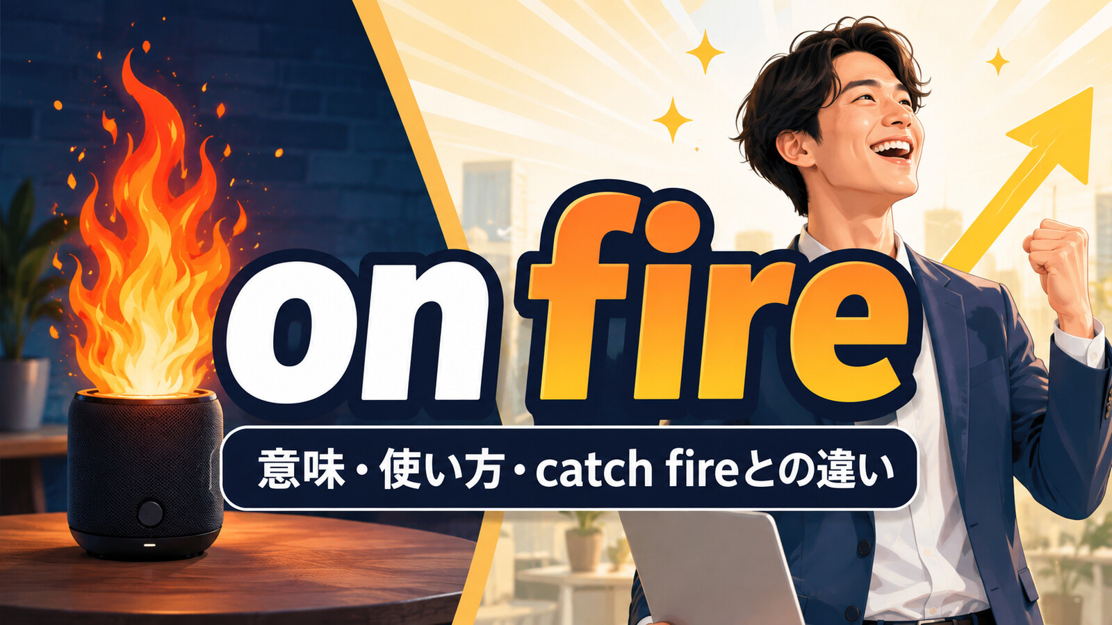 on fireの意味は？「燃えている・絶好調」の使い方とcatch fireとの違い