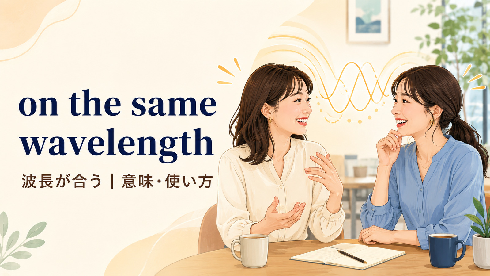 on the same wavelengthの意味・使い方・例文を解説するアイキャッチ画像