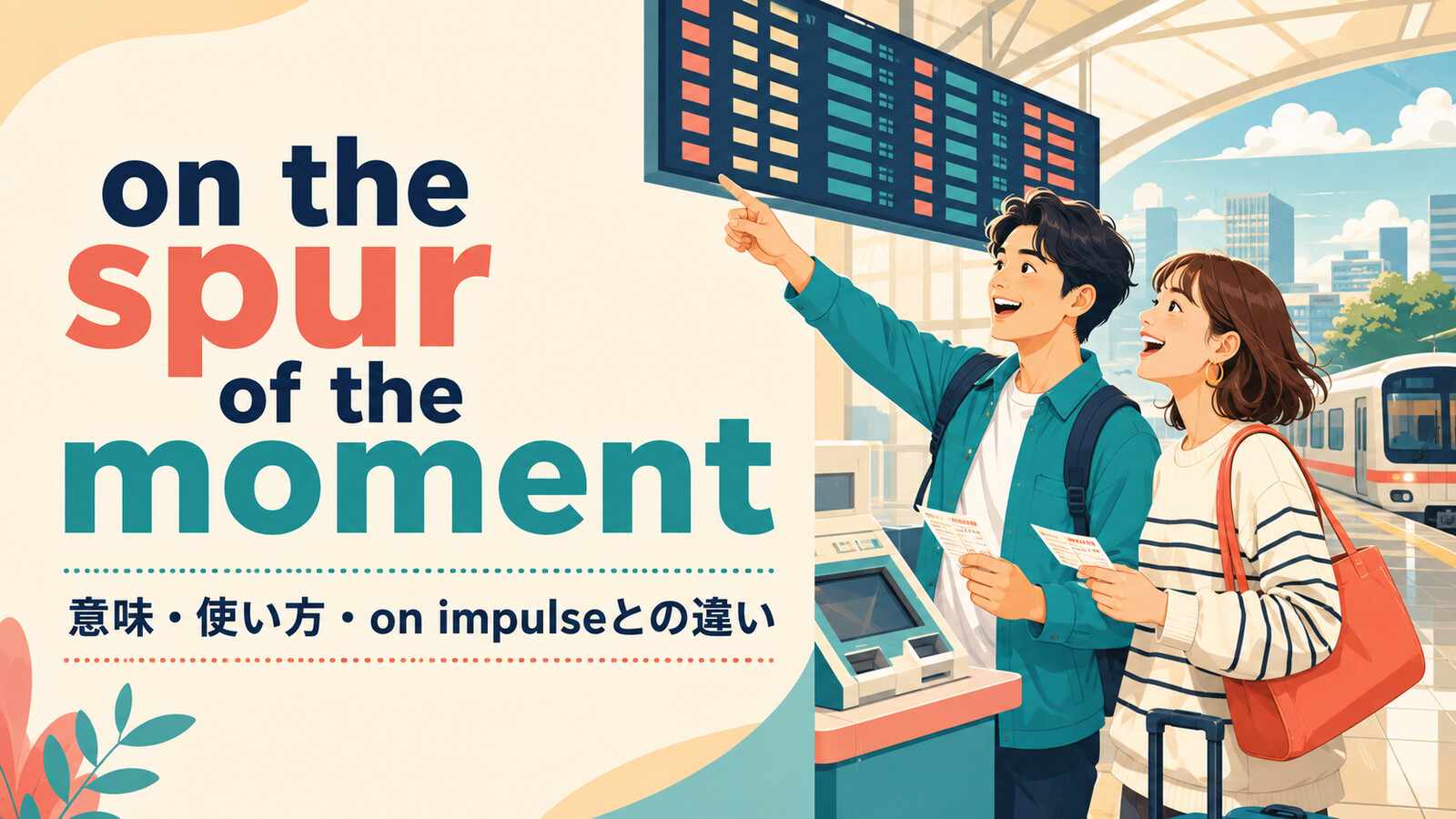 on the spur of the momentの意味・使い方・on impulseとの違いを示すアイキャッチ画像