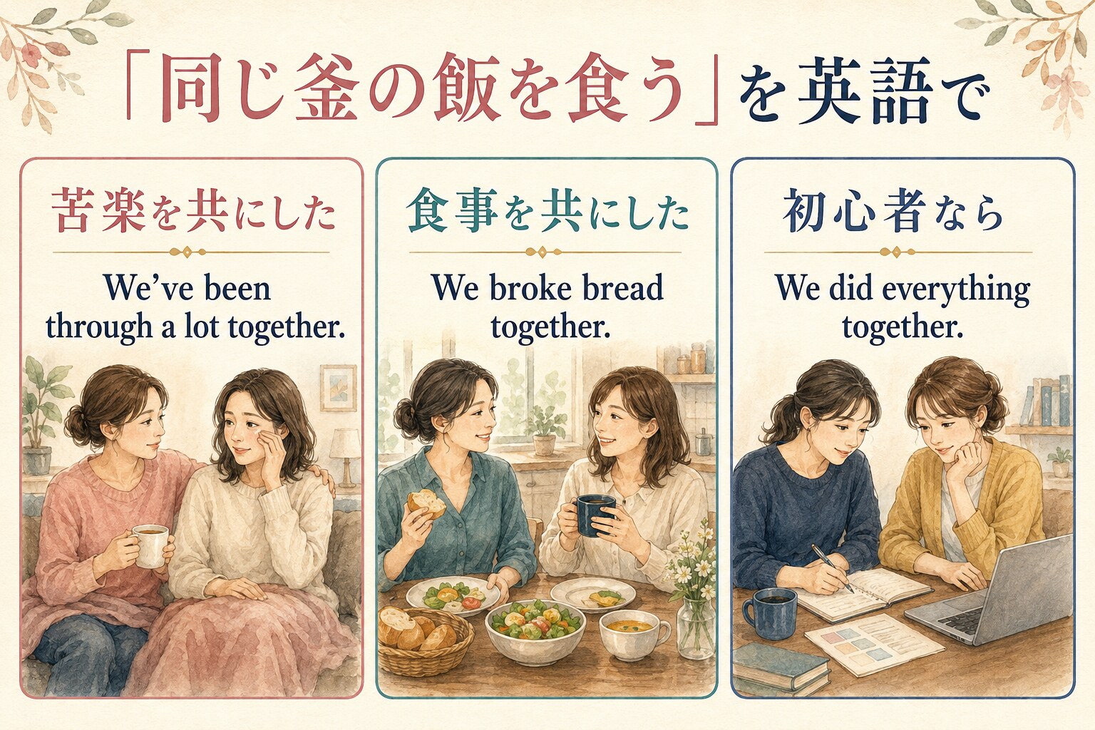 We’ve been through a lot together、We broke bread together、We did everything togetherの比較図