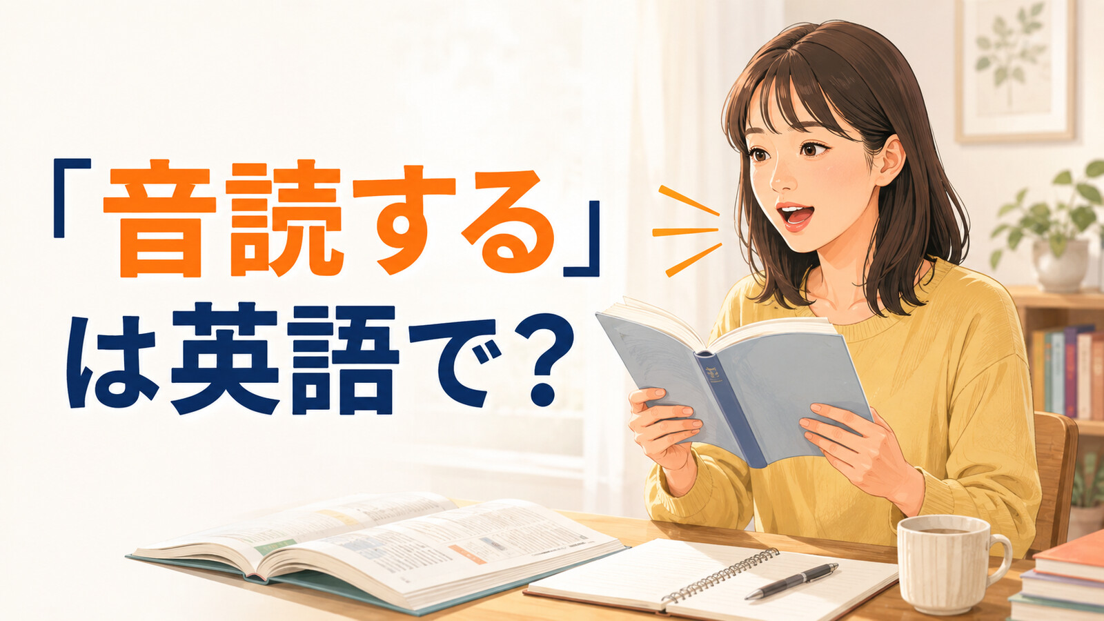英語の本を声に出して音読する学習者