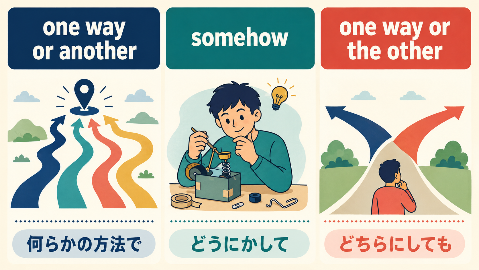 one way or another・somehow・one way or the otherの違い