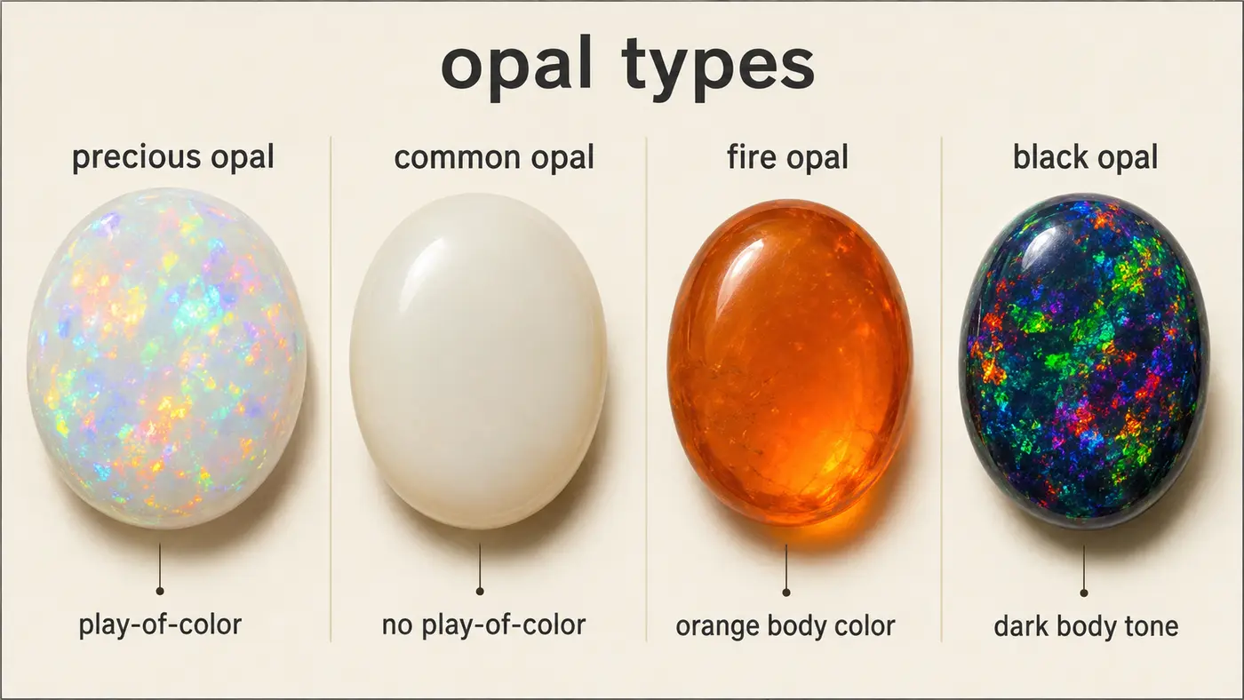 precious・common・fire・black opalを比較した英語図解