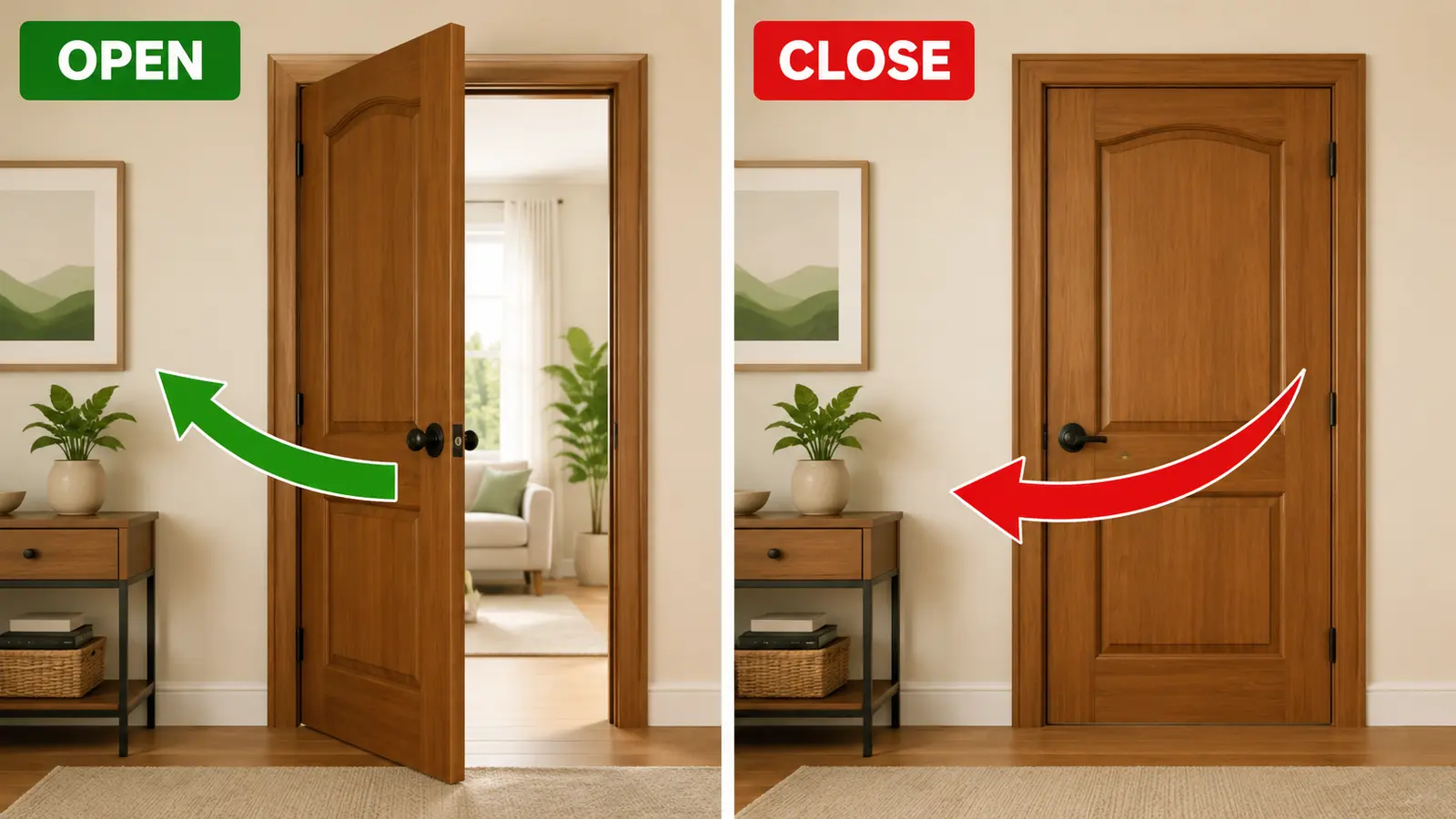 ドアを開けるopenと閉めるcloseの動作を矢印で比較した図