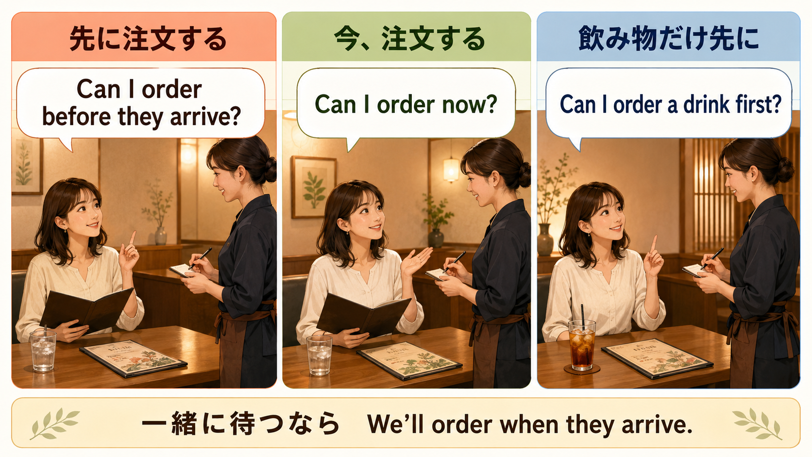 先に注文するときの英語表現比較