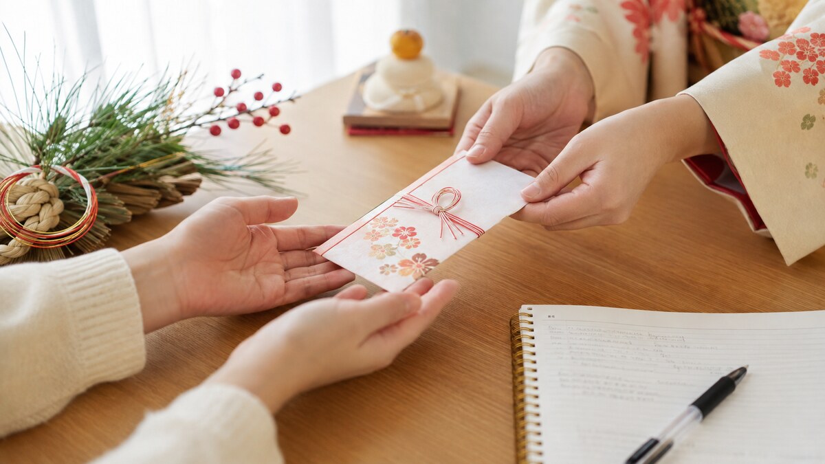 ぽち袋に入れたお年玉を渡す様子
