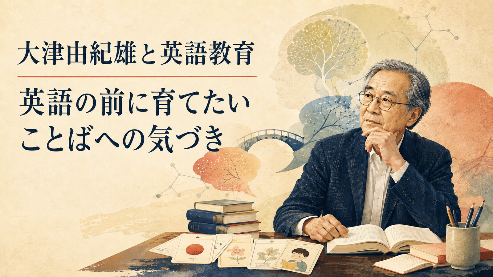 大津由紀雄と英語教育、英語の前に育てたいことばへの気づきを表すイラスト