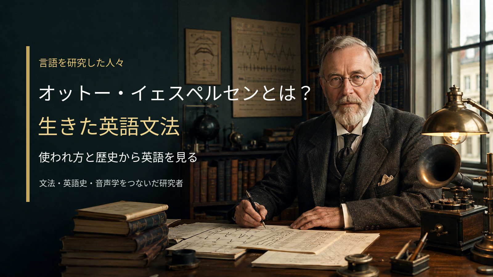 オットー・イェスペルセンと生きた英語文法を紹介するアイキャッチ画像
