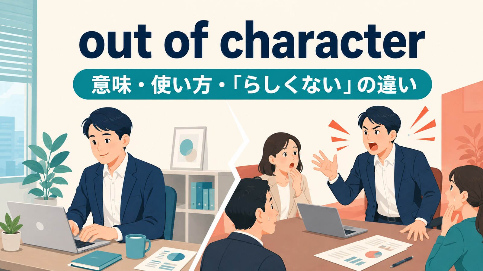 out of characterの意味は？「その人らしくない」の使い方・語順と例文