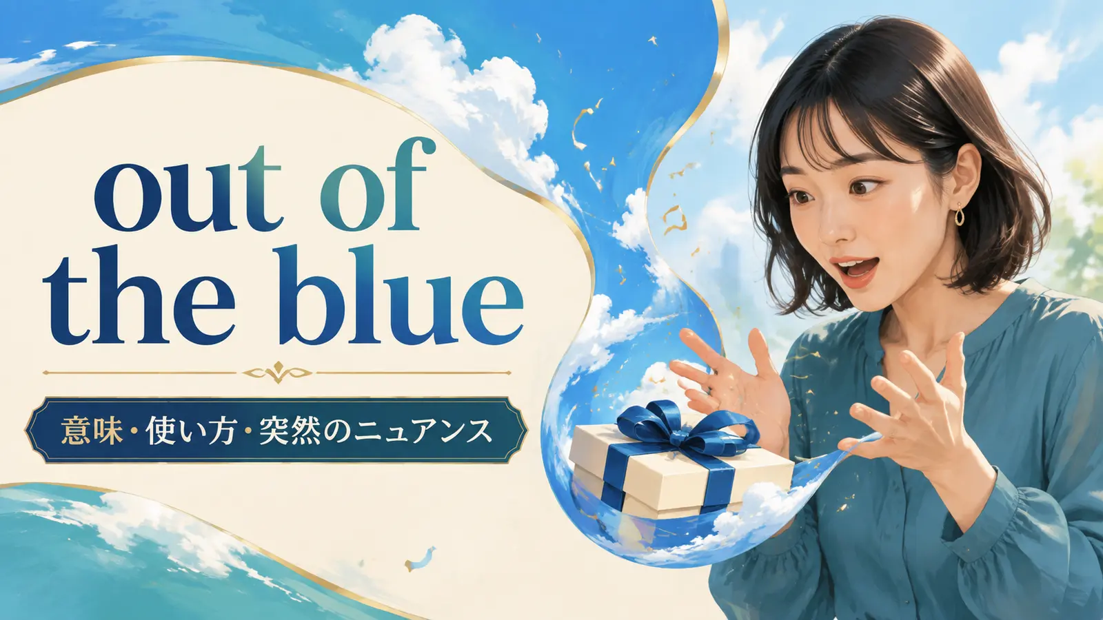 out of the blueの意味は？「突然・思いがけず」の使い方と例文・類似表現の違い