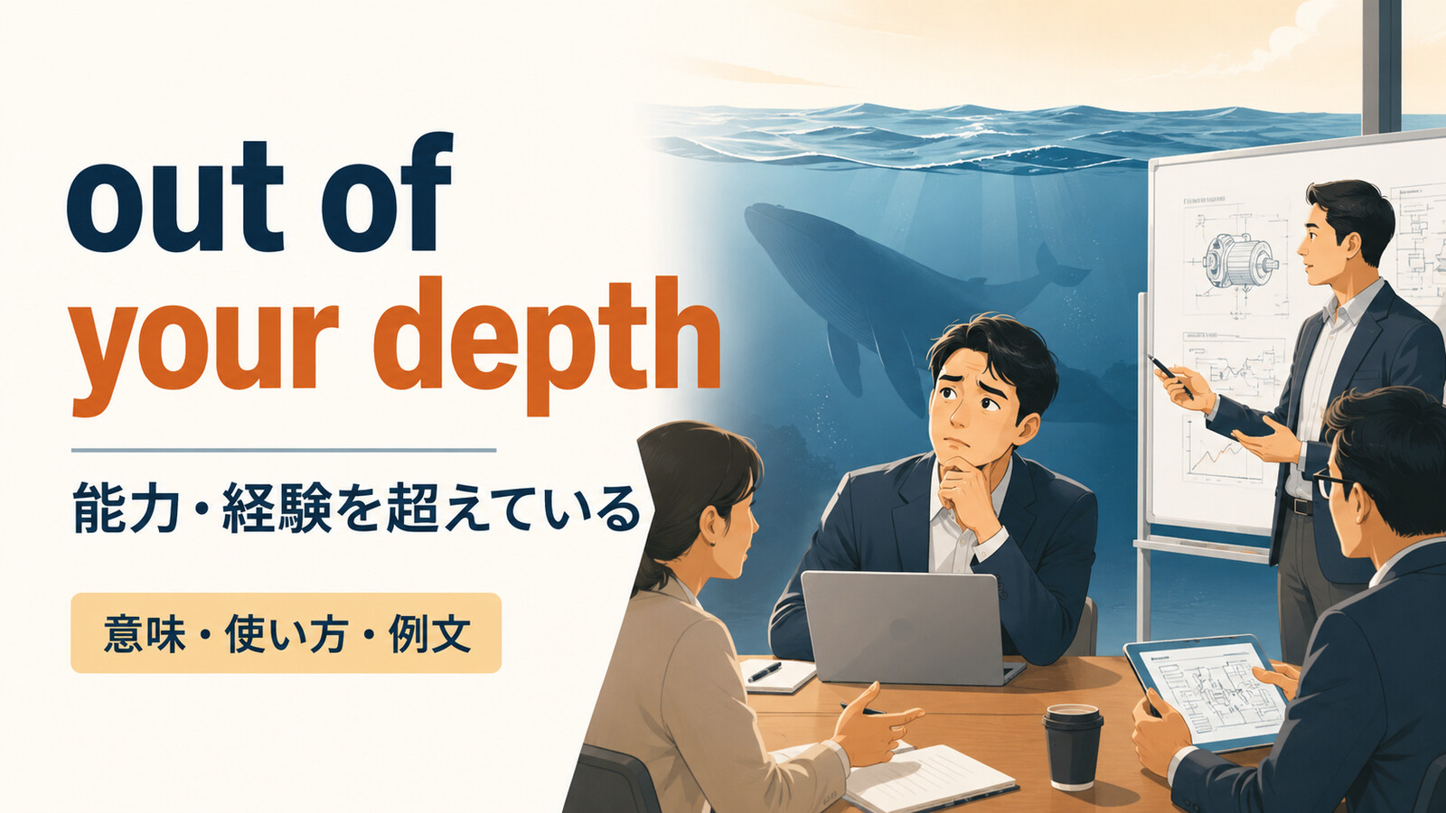 out of your depthの意味・使い方・例文を解説するアイキャッチ画像
