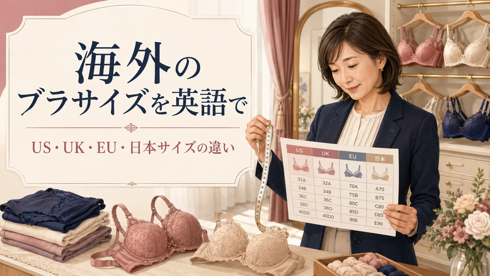 海外のブラサイズを英語で解説するアイキャッチ