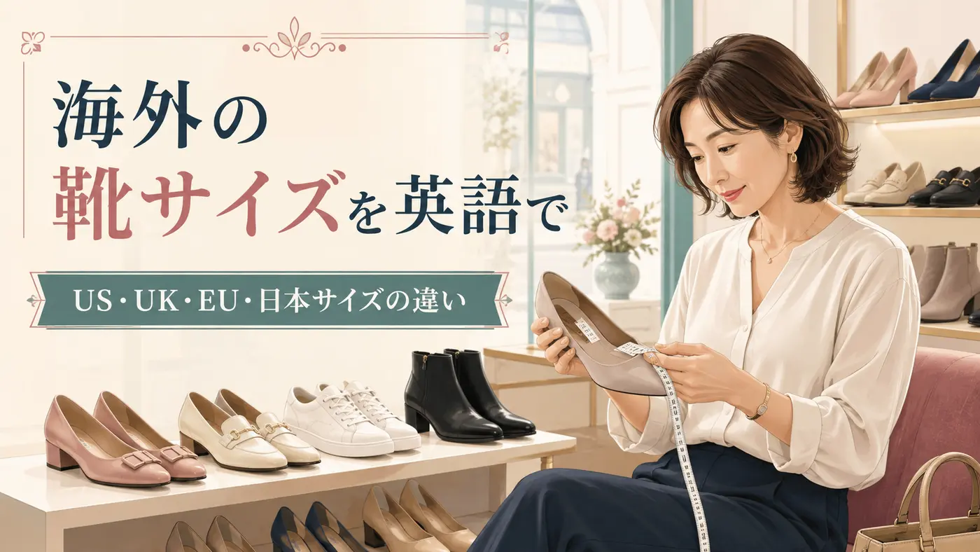 海外の靴サイズを英語で解説する女性向けイラスト