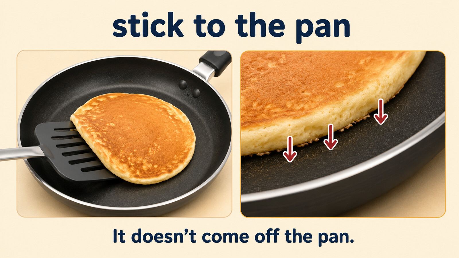 料理が鍋にくっついて離れないstick to the panのイメージ