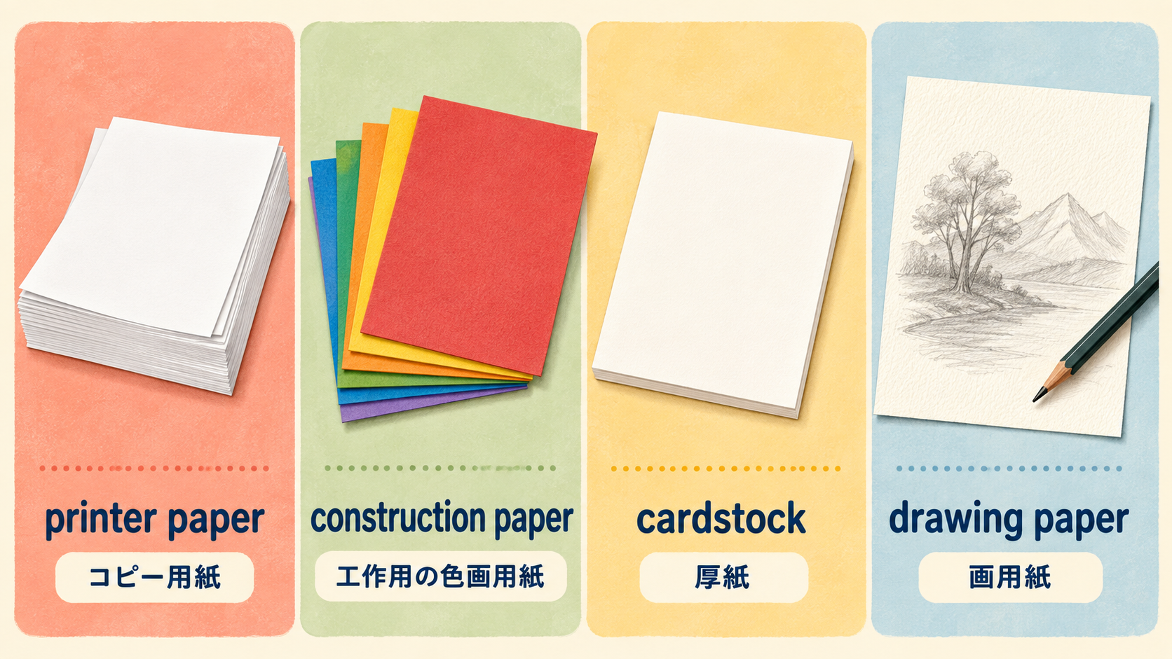 printer paper・construction paper・cardstock・drawing paperの違い