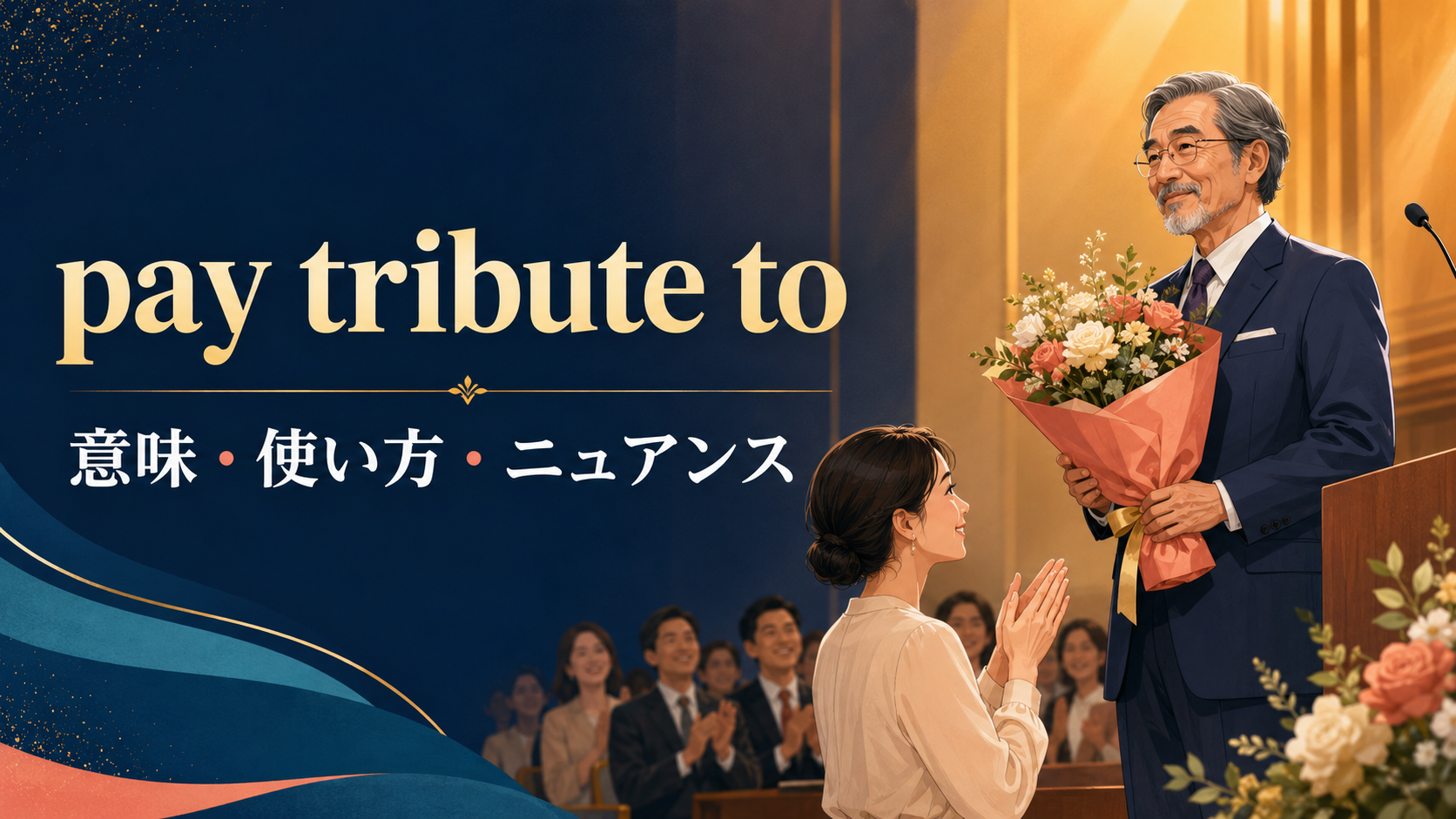 pay tribute toの意味・使い方・ニュアンスを解説するアイキャッチ画像