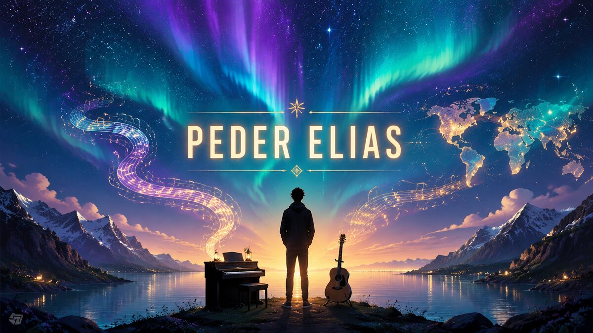 Peder Eliasの音楽が国境を越える世界を表したオーロラのイラスト
