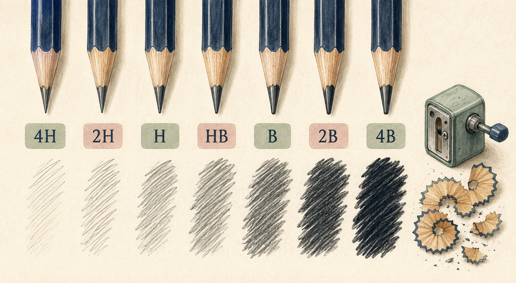 4H・2H・H・HB・B・2B・4Bの鉛筆の濃さと硬さ