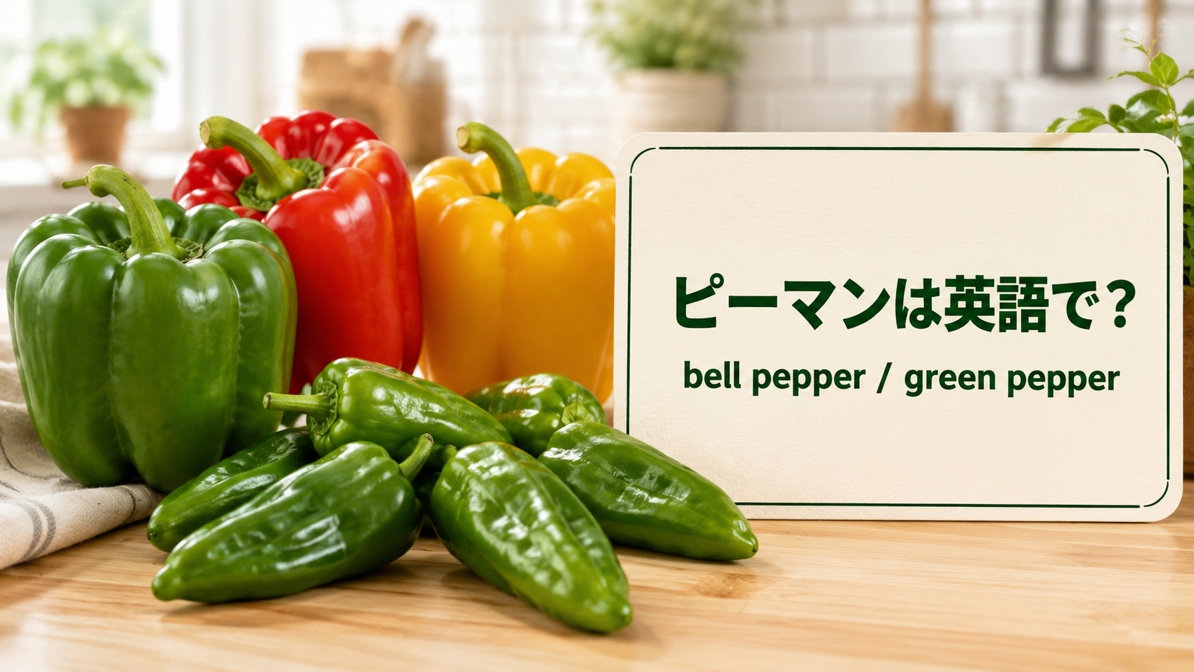 ピーマンは英語でbell pepper、green pepperと伝えることを示すアイキャッチ